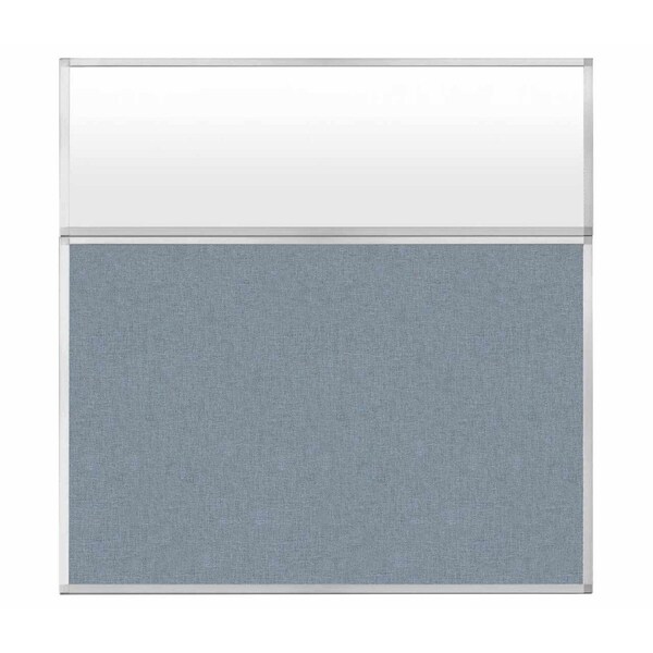 Hush Panel Configurable Cubicle Partition 6' x 6' W/ Window Powder Blue Fabric Frosted Window